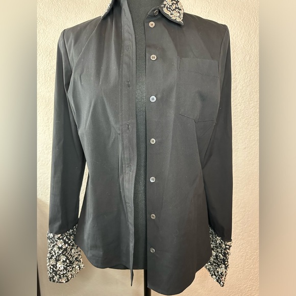 MICHAEL KORS EMBROIDERED FRENCH CUFF BLACK SHIRT - Picture 3 of 7